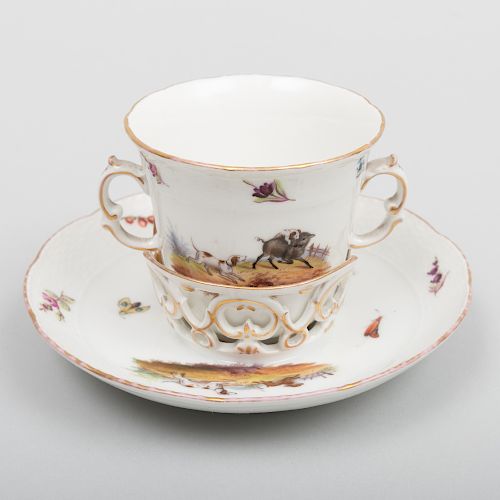 Berlin Porcelain Trembleuse Two Handled Cup and Saucer