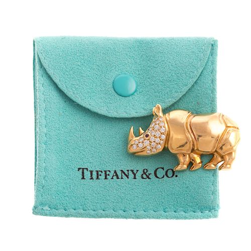 A Tiffany & Co Rhino Pin with Diamonds in 18K