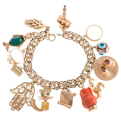 A Ladies Bracelet with 14 Large Gold Charms