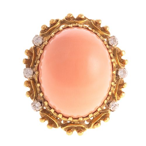 A Ladies Coral and Diamond Ring in 18K
