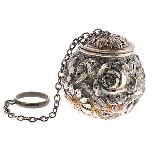 Rare Stieff "Rose" Repousse Sterling Tea Ball