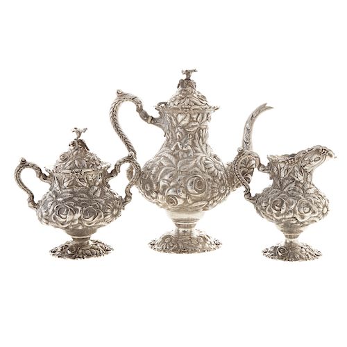 Stieff "Rose" Repousse Sterling 3-pc Coffee Set