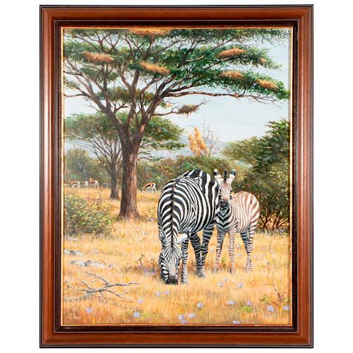 Painting of zebras by J. Krol.
