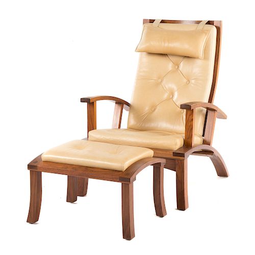 Thomas Moser Walnut Lolling Chair and Ottoman