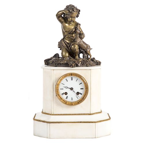 Napoleon III Marble & Bronze Figural Mantle Clock