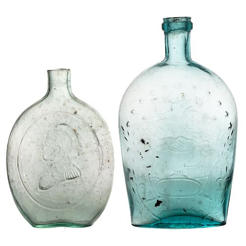 Two American Mold Blown Historic Glass Flasks