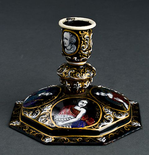 Limoges Enamel Chamberstick Candle Holder 18th C.