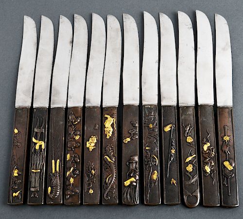 Japanese Meiji Mixed Metal Knives Signed, 12