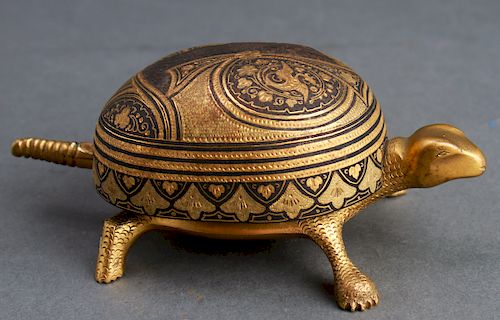 Japanese Turtle Form Gilt Bronze Table Bell