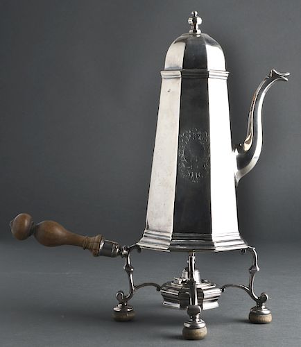 English Georgian Silver Coffeepot on Stand 18th C.