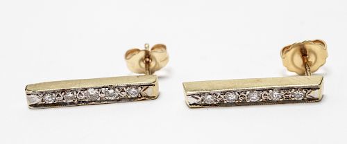 14K Yellow Gold & Diamonds Earrings, Pair