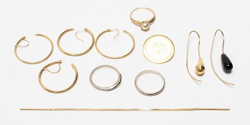 14K Gold Rings, Earrings & Pin Group of 8