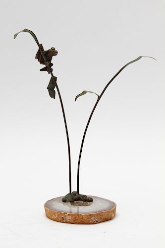 Wah Chang "Tree Frog" Bronze & Mineral Sculpture