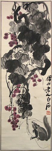 QI BAISHI (Chinese, 1863-1957). Grapes & Squirrel.