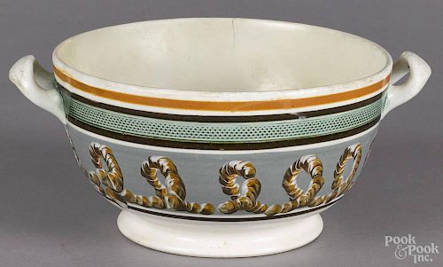 Mochaware bowl, 19th c., with earthworm decoration, 4 3/4'' h., 8 3/4'' dia.