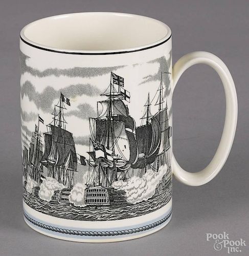 Contemporary Wedgwood mug depicting the Battle of Trafalgar, 4 3/4'' h.