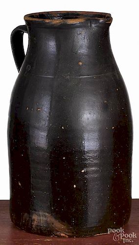 Two-gallon redware pitcher, 19th c., 14'' h.