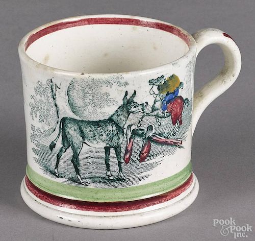Child's transferware pearlware mug, 19th c., with rhyme of John Gilpin, 2 1/2'' h.