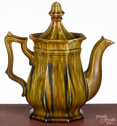 Bennington pottery flint enamel coffee pot, mid 19th c., by Lyman, Fenton & Co.