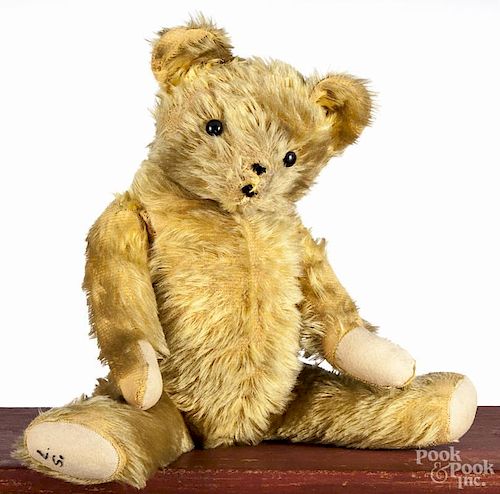 Mohair teddy bear, ca. 1940, with shoe button eyes, 19'' h.