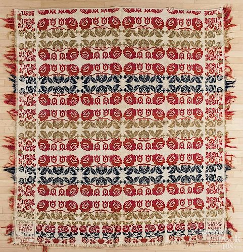 Lancaster County, Pennsylvania jacquard coverlet, inscribed Made by C. Yordy Willow Street for Emma