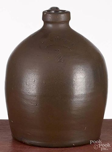 Pennsylvania half-gallon stoneware jug, 19th c., impressed J. H. Dipple Lewistown, Pennsylvania