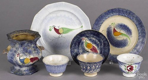 Seven pieces of blue spatter, 19th c.