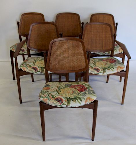 MIDCENTURY. Set of 6 Cane Back Teak Chairs.