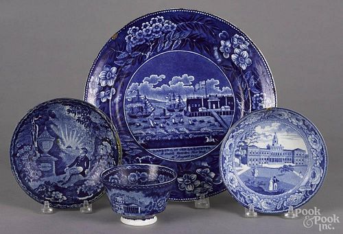 Historical blue Staffordshire Landing of Lafayette plate, 19th c.