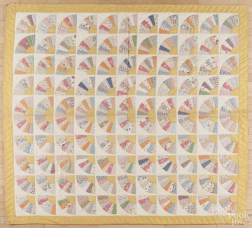 Patchwork fan quilt, 20th c., 74'' x 80''.