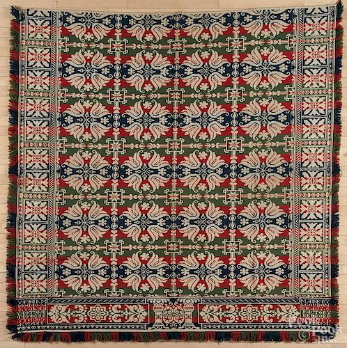 Bedford County, Pennsylvania jacquard coverlet, mid 19th c., inscribed Made by J. Gordon Keagys