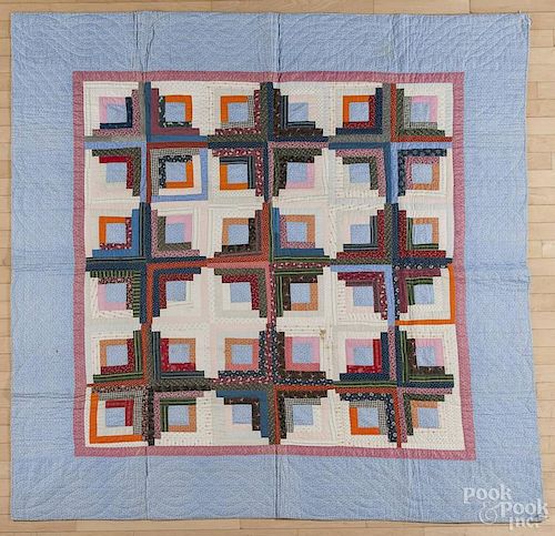 Pennsylvania patchwork log cabin variant quilt, early 20th c., 74'' x 74''.