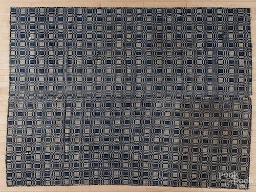 Two blue and white overshot coverlets, mid 19th c., 101'' x 76'' and 90'' x 70''.