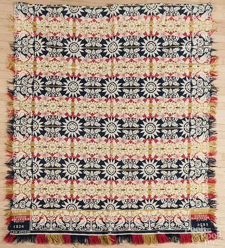 Lebanon County, Pennsylvania jacquard coverlet, mid 19th c., inscribed Renner & Leidig Shaferstown