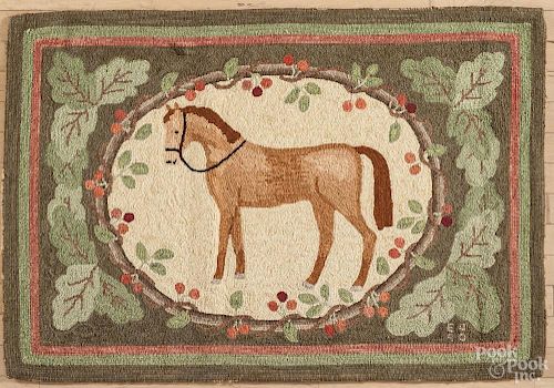 York County, Pennsylvania contemporary hooked rug, by Eredene Unger, of a horse, 31'' x 45''.