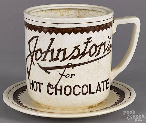 Large advertising mug for Johnston's Hot Chocolate, early 20th c., 8 1/2'' h.