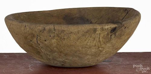 Turned burl bowl, early 19th c., 4 1/4'' h., 11'' dia.