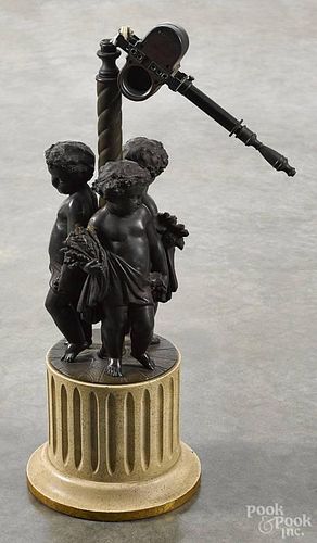 Bronze table lamp with three putti, 17'' h.