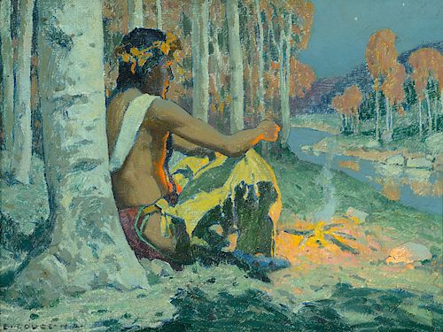 Eanger Irving Couse (1866–1936): Campfire [or] Evening Fire (1931)