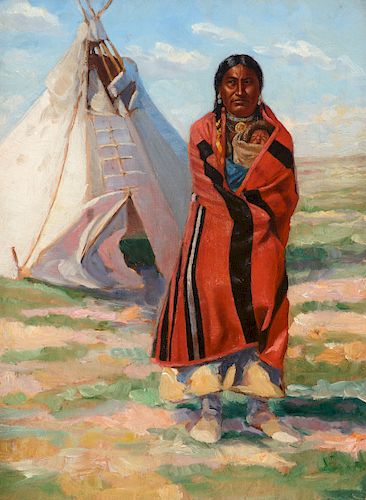 Frank Tenney Johnson (1874–1939): Sioux Woman and Baby (circa 1890)