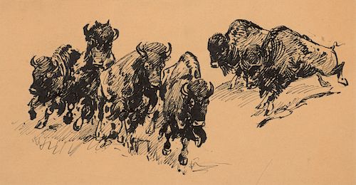 Edward Borein (1872–1945): Buffalo; Western Town; Supply Wagon; Cowboy