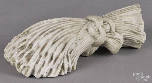 Carved marble sheaf of wheat doorstop, 11'' l.