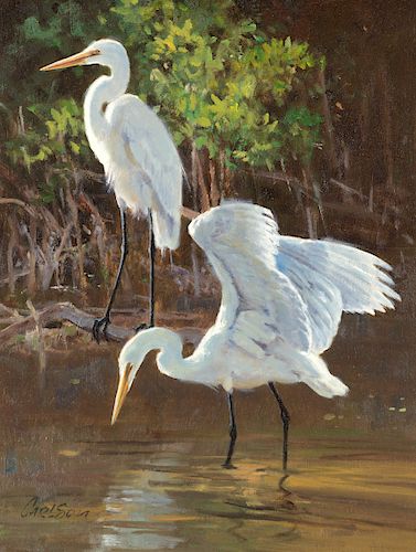 Ken Carlson (b. 1937): On the Coast – Great Egrets