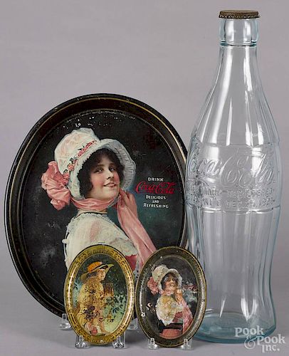 1914 Coca-Cola serving tray, 15'' w., 12 1/4'' l., together with 1914 and 1917 tip trays.