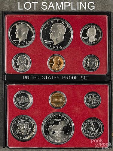 United States proof sets, to include six 1974 United States proof sets, six 1975 United States proof
