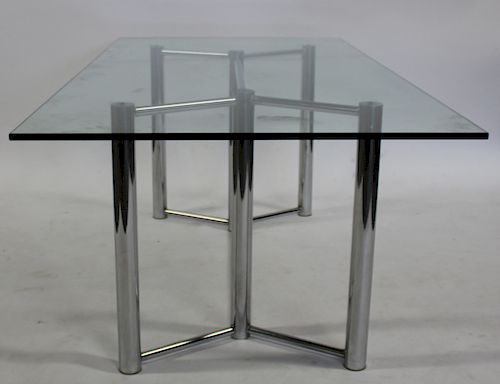 Vintage Chrome Dining Table with Glass Top.
