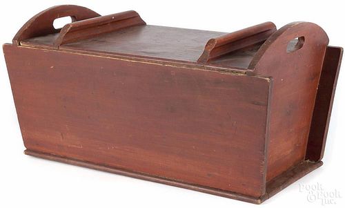 Pennsylvania red stained poplar dough box, 19th c., 12'' h., 23 3/4'' w., 11 3/4'' d.