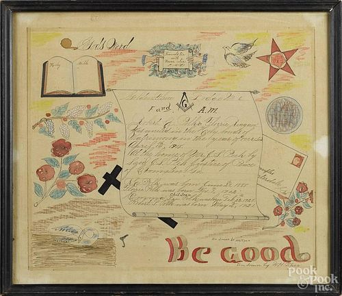 Ink and watercolor marriage certificate for Robert Polk and Florrie Reagan, dated 1918