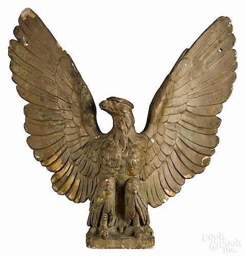 Large composition and chalk spread wing eagle, 19th c., 28'' h.