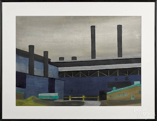 Klaus Grutzka (German/American 1923-2011), watercolor depicting Phoenix Steel, Claymont, Delaware